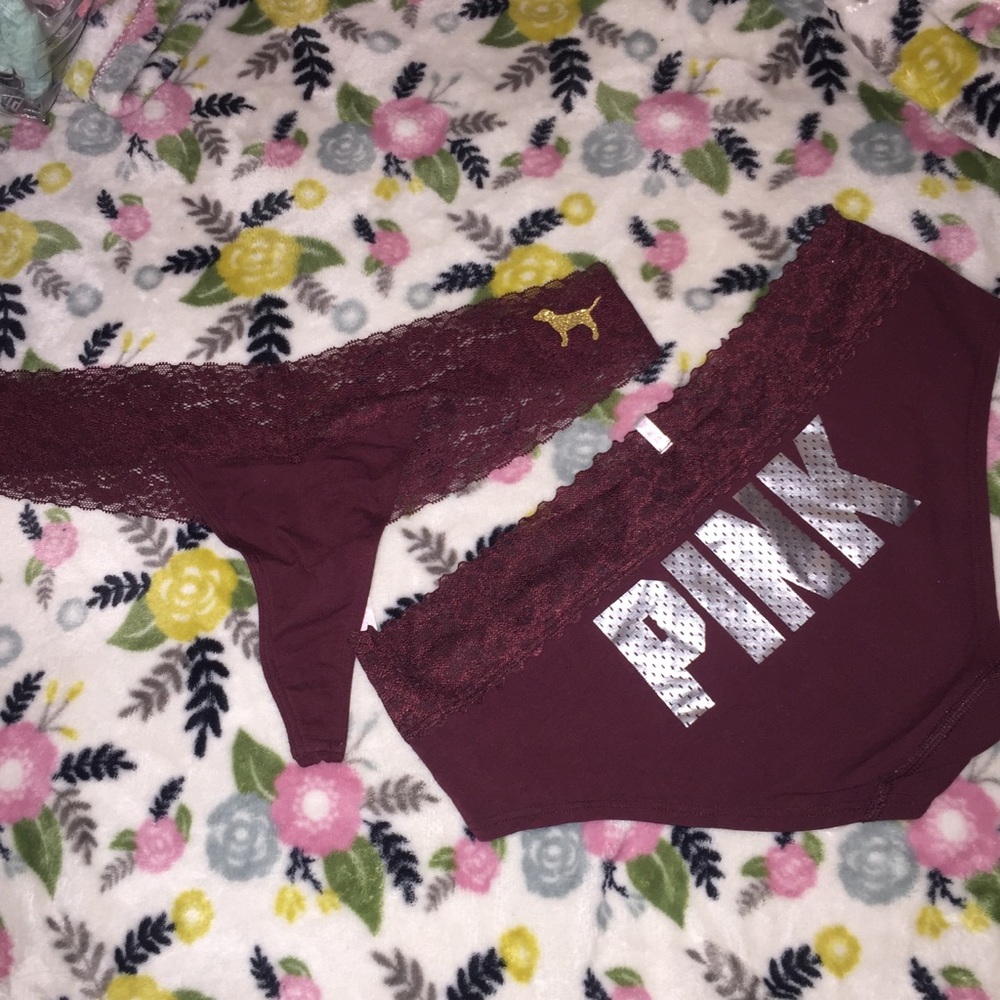 Maroon 2 PINK panty extra low rise w/ glitter lace